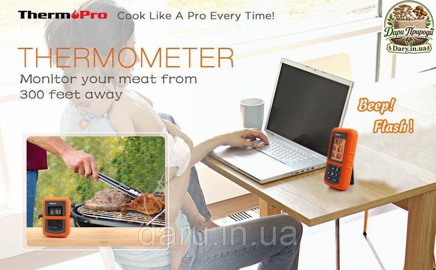 Термометр бездротовий двоканальний ThermoPro TP-20 з таймером, 7 режимів для м'яса, діапазон від 0 до +300 &deg;C 2277297222 фото