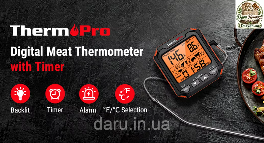 Термометр кухонный для мяса ThermoPro TP716 с таймером, магнитом и подсветкой, диапазон от -10&deg;C до +300&deg;C 2567028598 фото