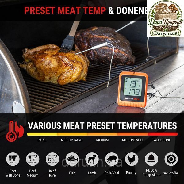 Термометр кухонный ThermoPro TP920 с 2 щупами, подключением через Bluetooth (200 метров), от -10&deg;C до +300&deg;C 2567028605 фото