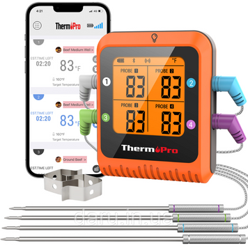 Термометр кухонний ThermoPro TP930 з 4 щупами, під'єднанням через Bluetooth (200 метрів), від -10 &deg;C до +300 &deg;C 2567028606 фото
