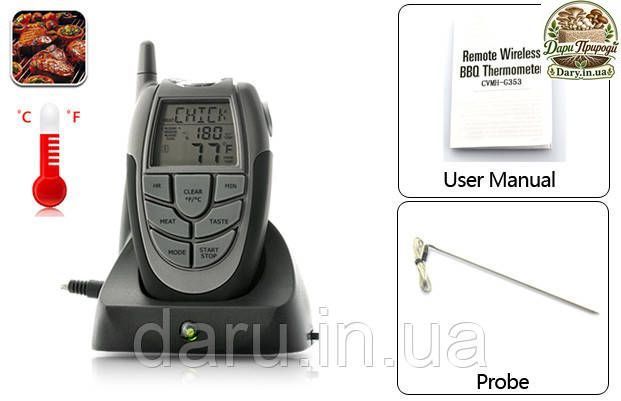 Термометр для мяса CVMH-G353 с выносным щупом, дальность до 100м, диапазон от -10&deg;С до +250&deg;С, функция таймера 591633635 фото